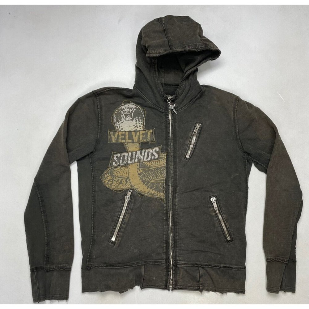 SALVAGE Velvet Sounds Black Graphic Zip Hoodie. L
